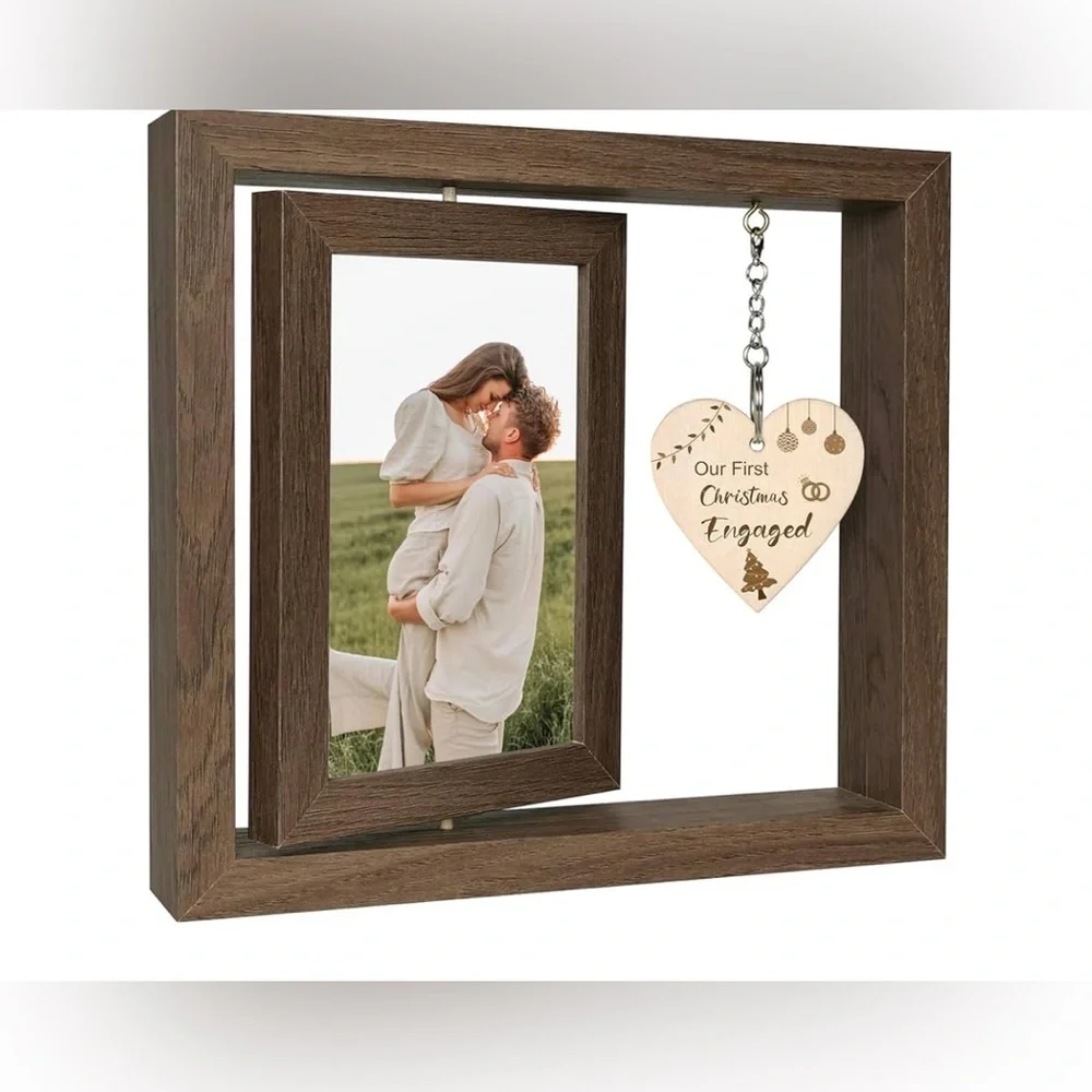 NEW Our First Christmas Engaged Wood Picture Frame, Display Two 6x4 Inch